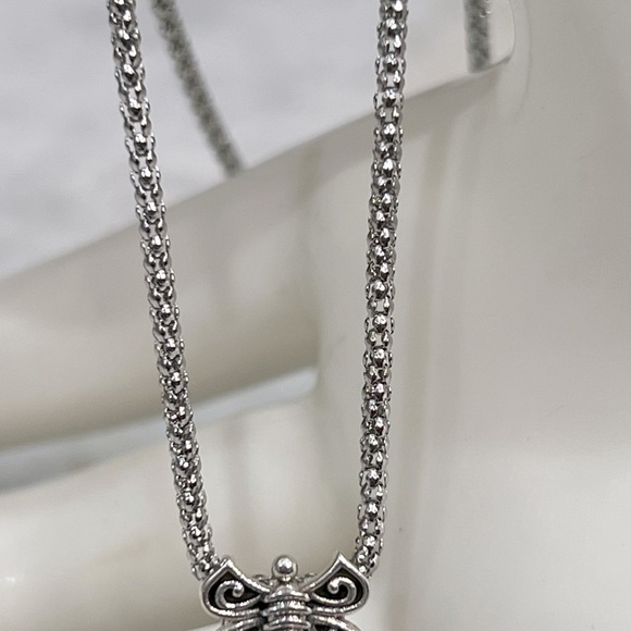 Sterling Silver SILVER Shungite Butterfly Bale Pendant Necklace - Picture 9 of 13